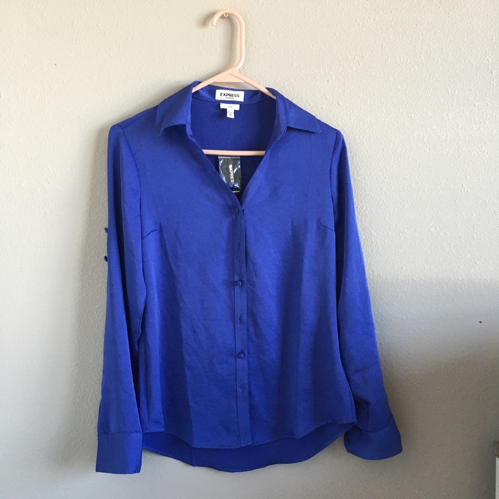Express Slim Fit Portofino Button Down Blue Top